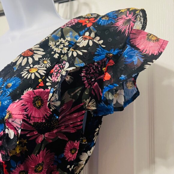 KoKo & Mason-Long Ruffled Floral Dress-Size X Small-Black/Pink Mix-Boho-Ruffles - Picture 7 of 16